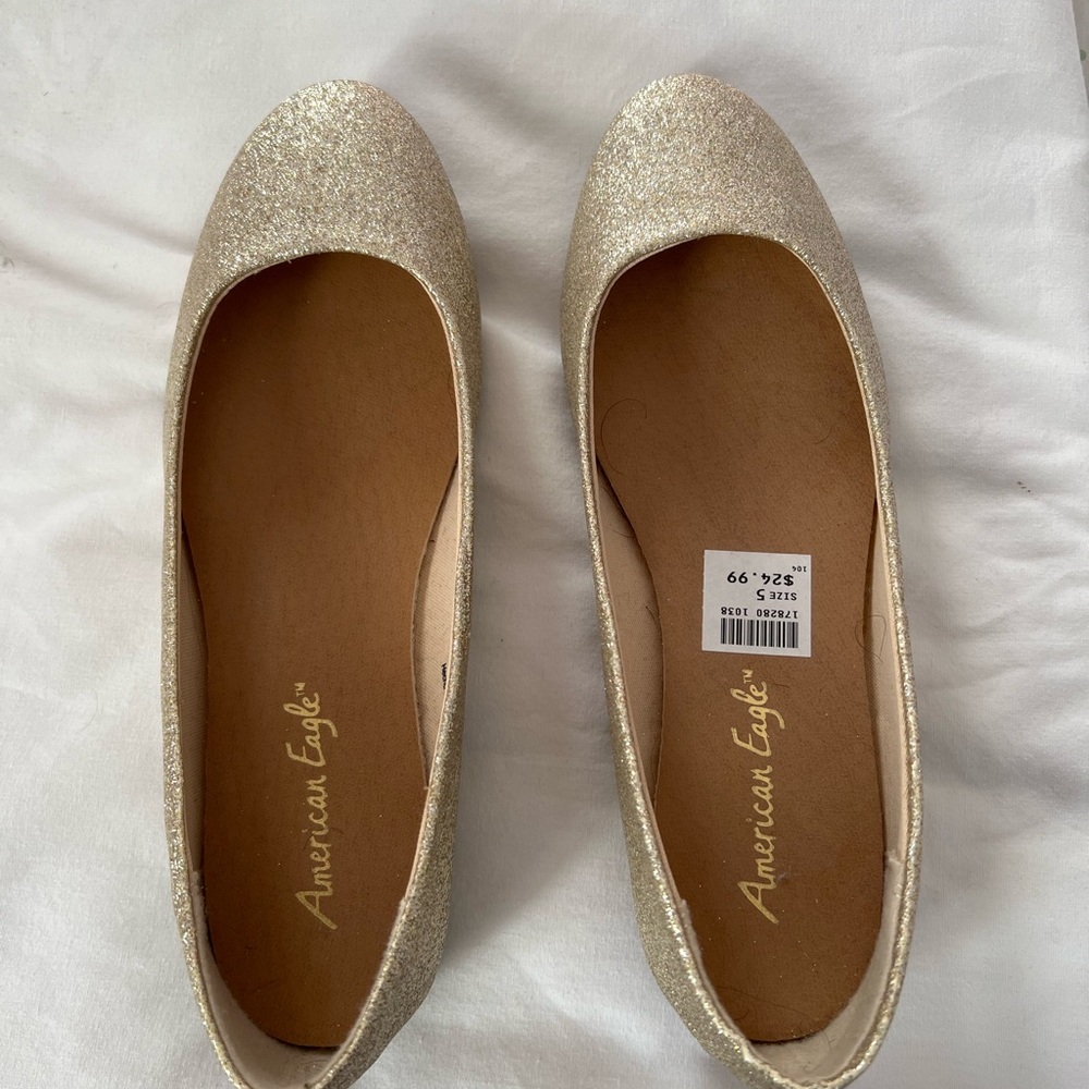 NWT: American Eagle Outfitters  Girls Sparkling  Gold Ballet Flats